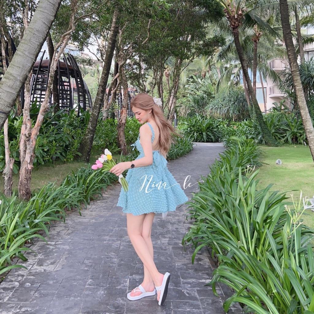 Đầm nữ hai dây dáng xòe lông vũ xinh xắn dạo phố, đi biển với 3 màu sắc