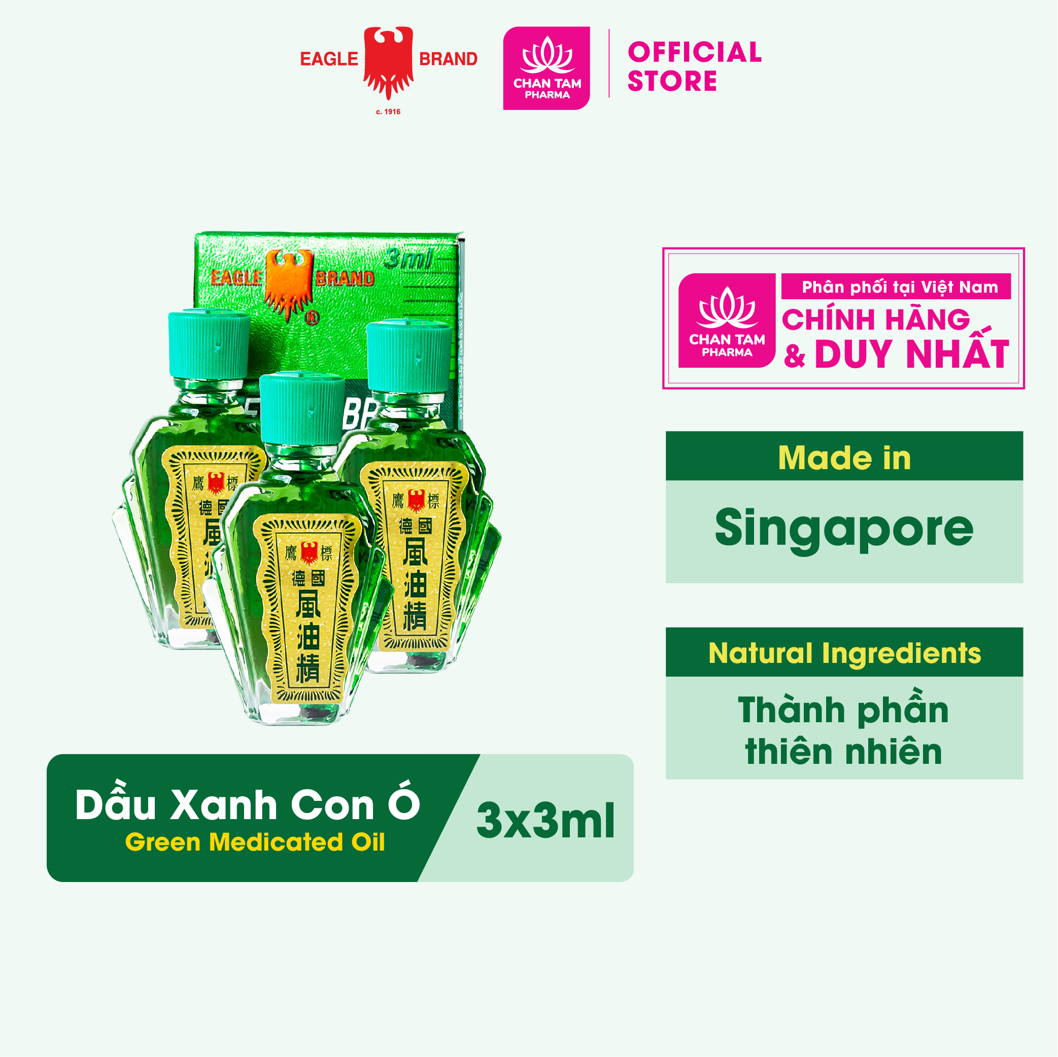 COMBO 3 LỌ 3ML - Dầu Gió Xanh Con Ó Eagle Brand