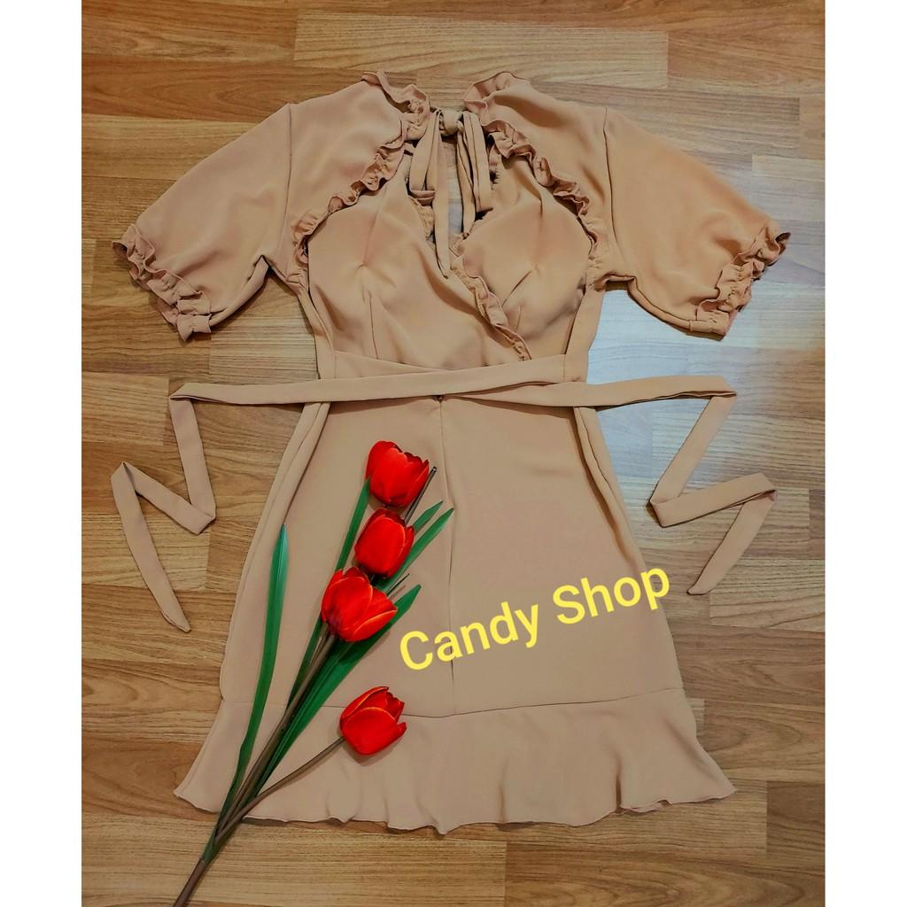 Đầm đũi xòe bèo hở lưng cột nơ kèm mút + Ảnh thật