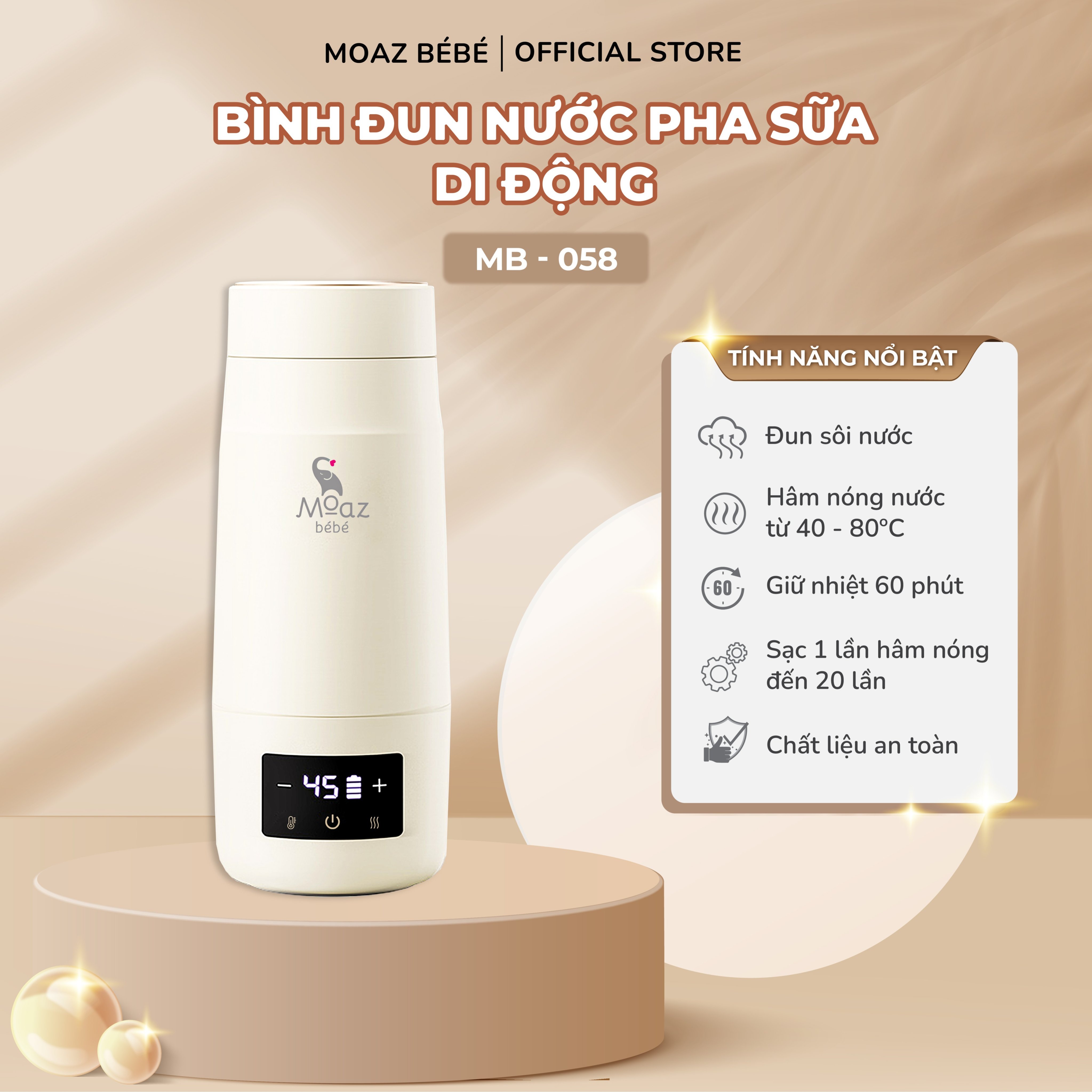 Bình đun nước pha sữa di động Moaz BéBé MB–058