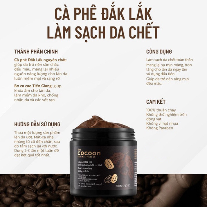 Tẩy Da Chết Body Chiết Xuất Cà Phê Đắk Lắk COCOON Dak Lak Coffee Body Polish 200ml