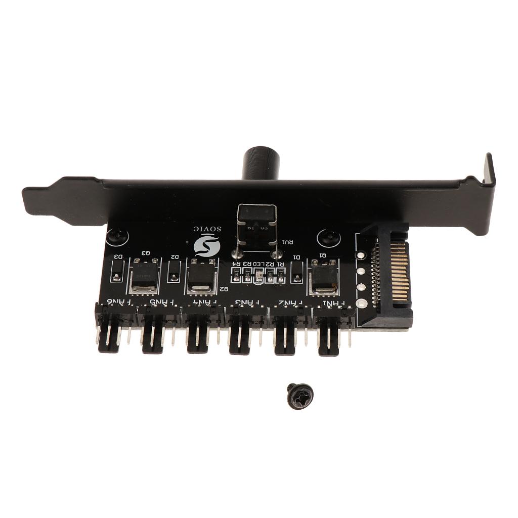 SATA Power CPU Cooler Cooling Fan Speed Temperature Controller 6-Channel HUB Kit