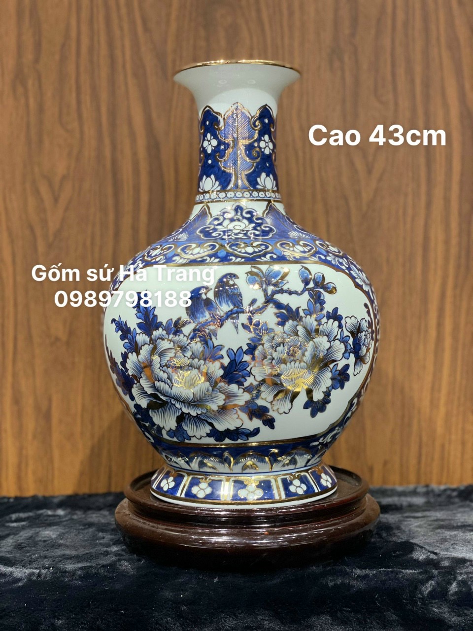 Tỏi hút lộc gốm sứ Bát Tràng cao cấp vẽ tay hoạ tiết nhị cảnh cao 43cm
