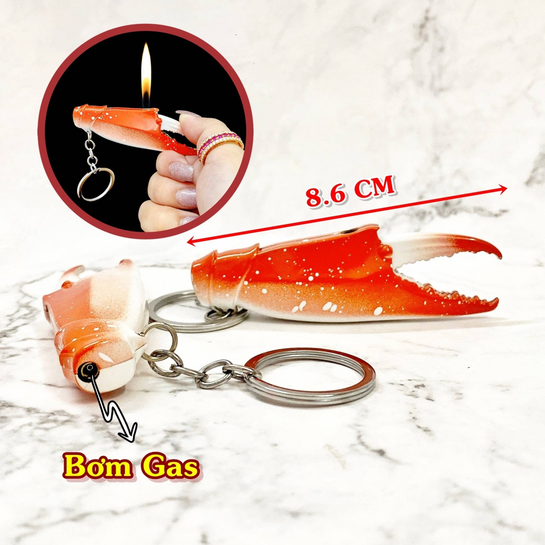 Hột quẹt bật lửa móc khóa hình càng cua kim loại