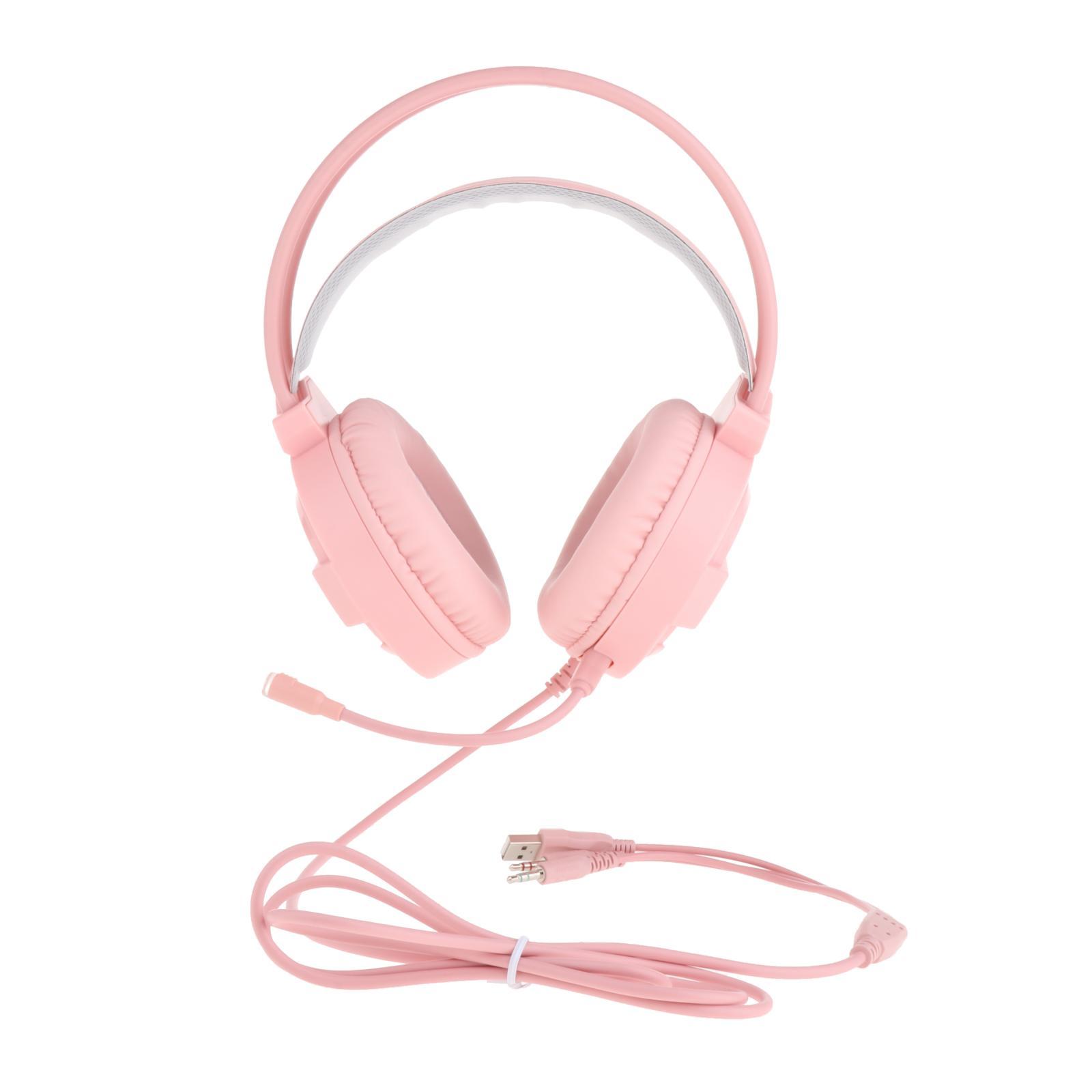 Professional Pink Over Ear Gaming Headset Headphone with LED Light,Realistic Surround Sound Subwoofer