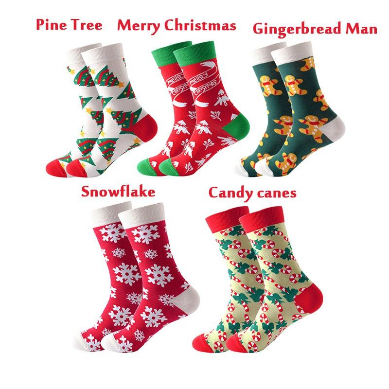 1 đôi vớ cotton cổ trung thoáng khí in họa tiết Giáng Sinh màu sắc thời trang thu đông