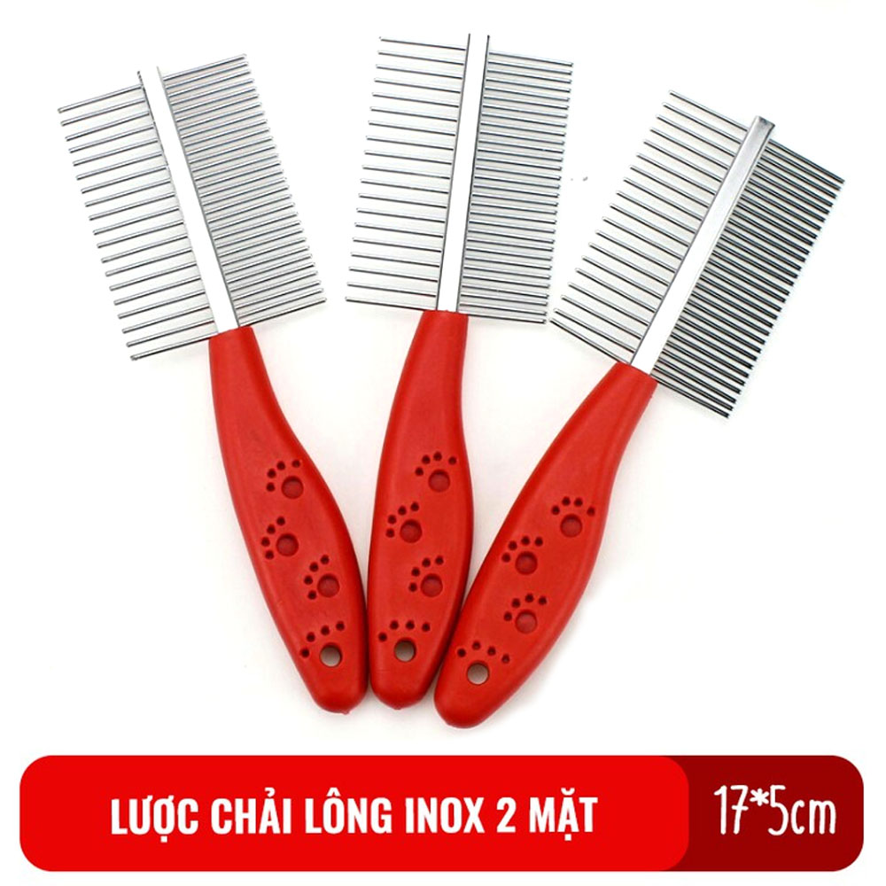 Lược Chải Lông Chó Mèo Inox Hai Mặt Có Tay Cầm