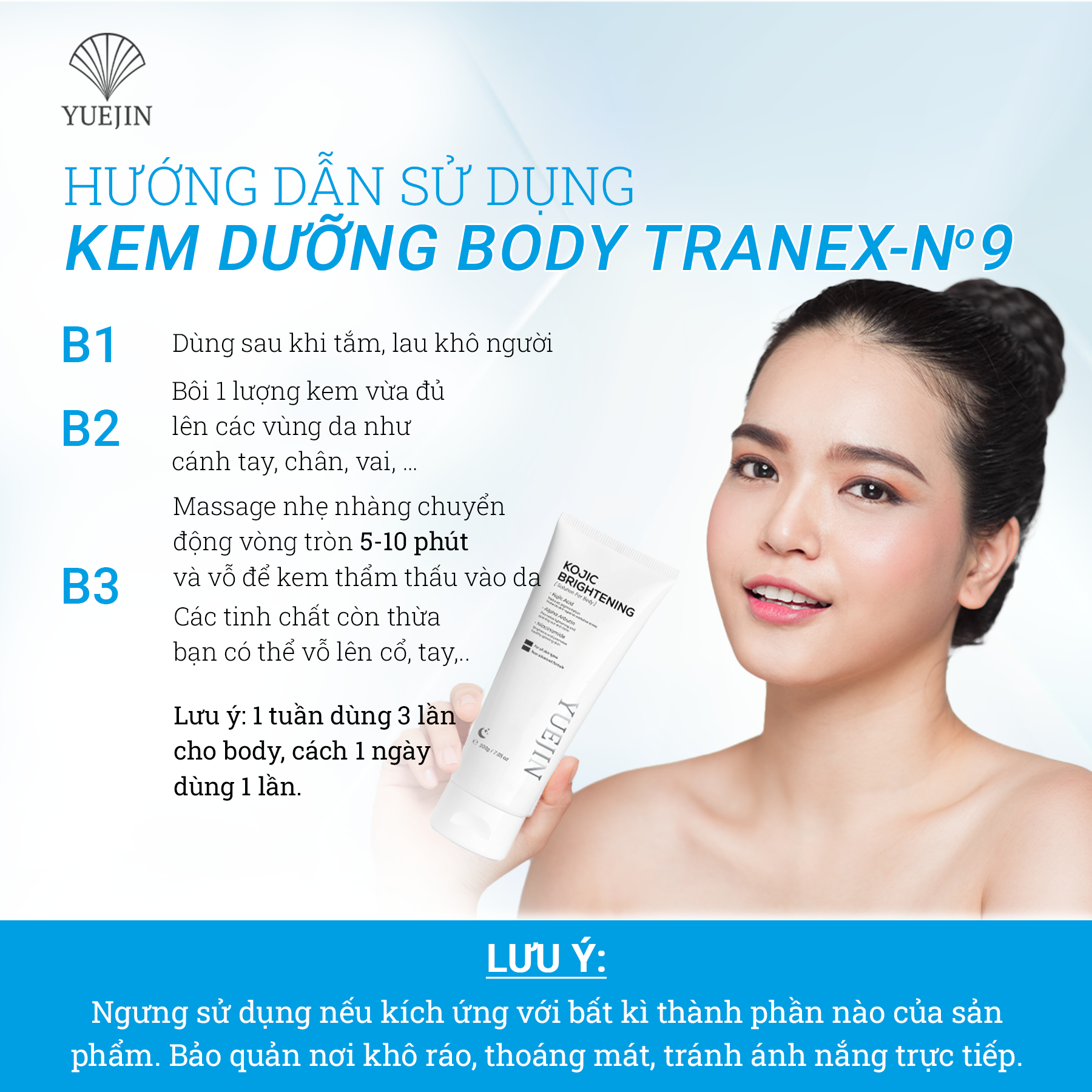 Kem Dưỡng Trắng Da Body Tranex-No9 dưỡng ẩm, sáng da và giảm thâm - Yuejin