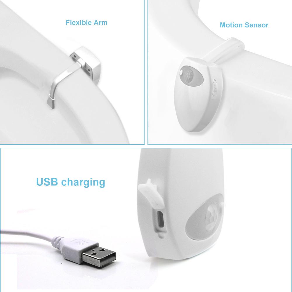 Đèn Led trong nhà vệ sinh 16 màu Cảm biến chuyển động thông minh Sạc USB với chức năng diệt khuẩn UV chống thấm nước