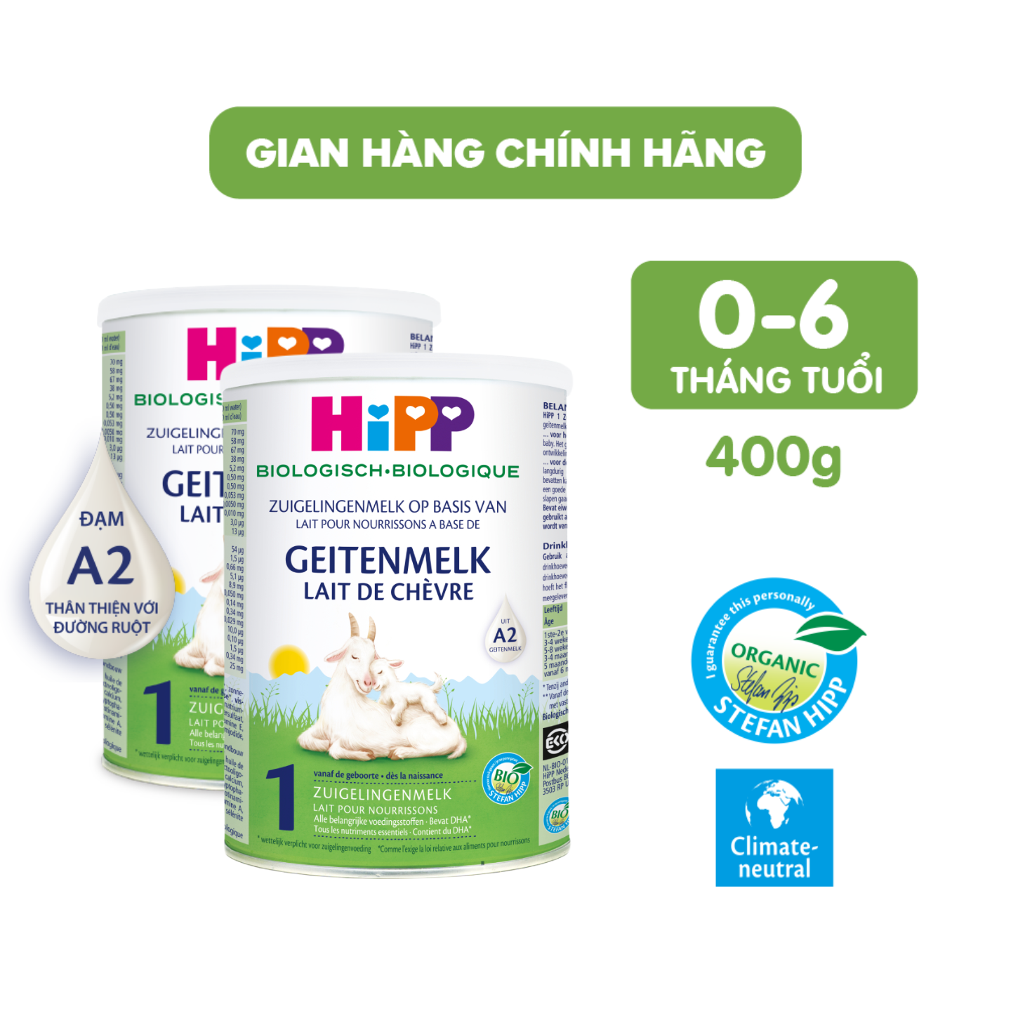 Combo 2 lon Sữa dê HiPP Organic 400g - Nhập khẩu Đức, giúp bé phát triển chiều cao, trí não, tăng cường hấp thu