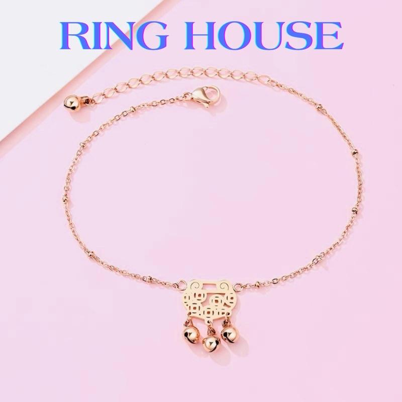 Lắc Chân Nữ Titan 3 Chuông May Mắn Vàng Hồng Rose Gold Đẹp