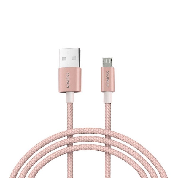 Cáp sạc nhanh micro USB bọc Nylon Romoss dài 1m (Hồng) - Hàng chính hãng