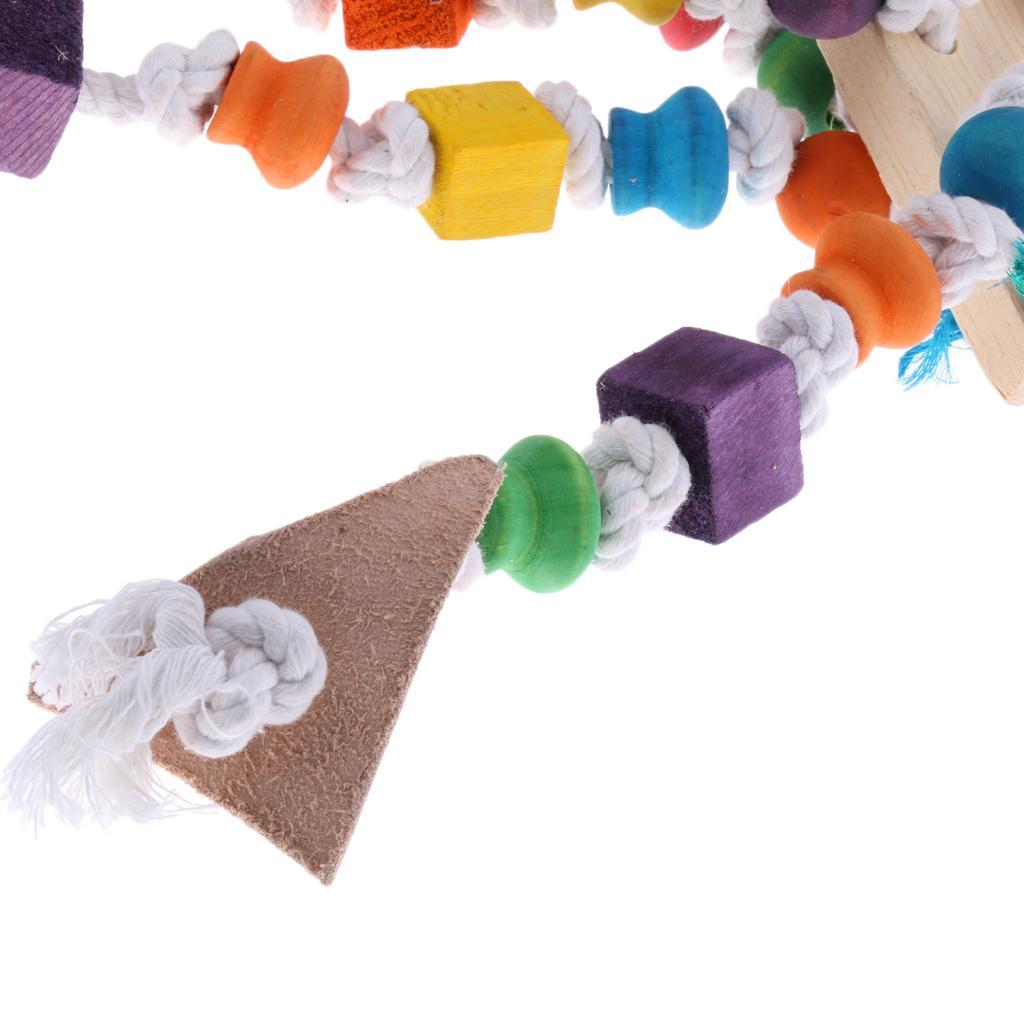 2 Pcs Hanging Toys for Pet Parrot,Colorful Wood Blocks Loofah Leather Swing