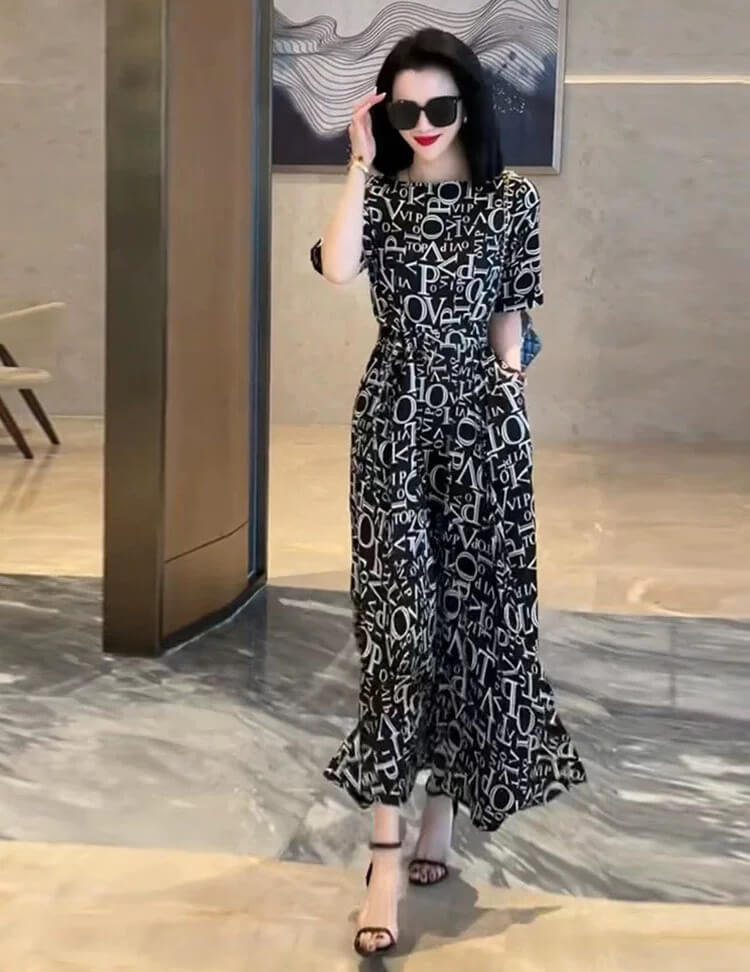 Đầm chữ form rộng cột eo