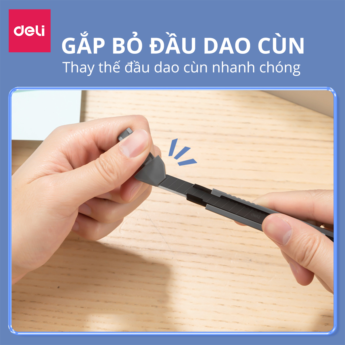 Dao rọc giấy Deli cao cấp lưỡi thép không gỉ SK5 loại 13 lưỡi - Dao rọc mini bỏ túi kim loại tiện lợi văn phòng học sinh có móc treo - Màu xám