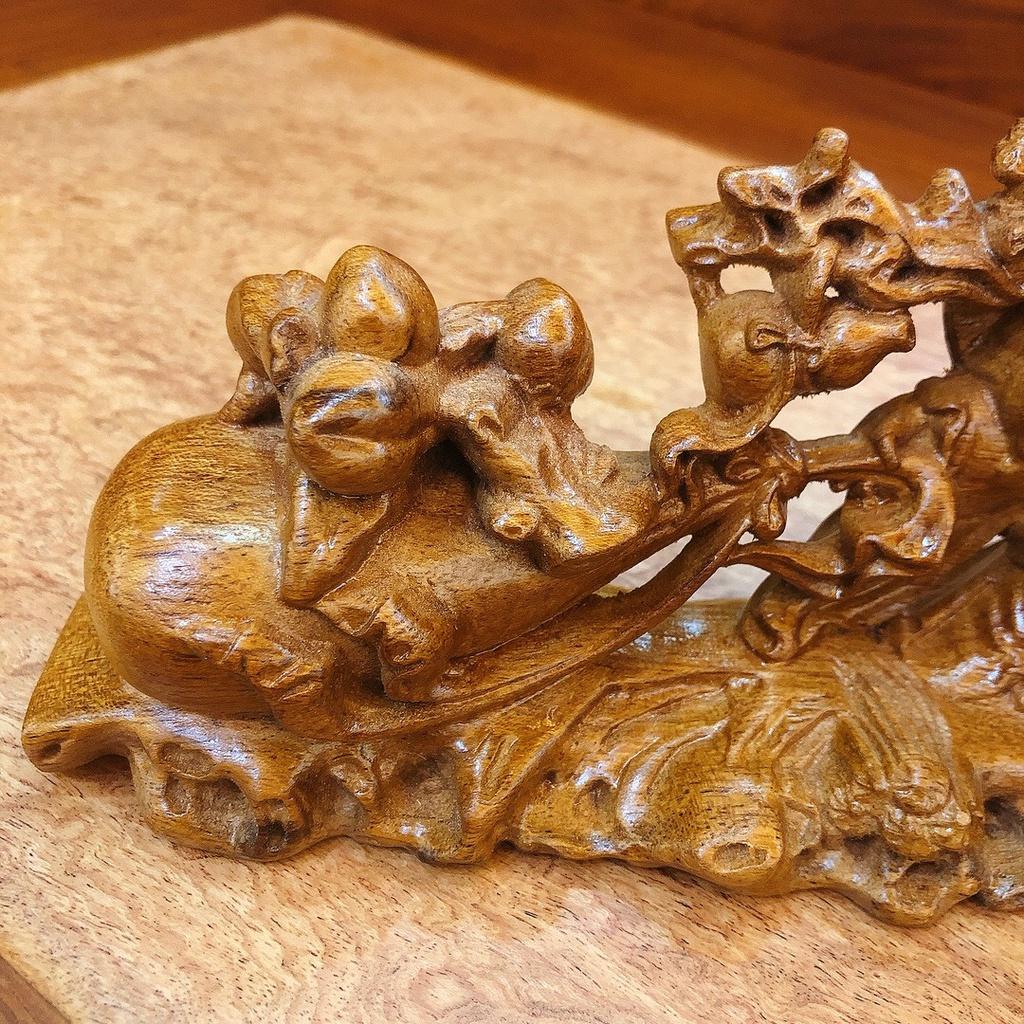 Tượng Gỗ Bách Xanh Phật Di Lặc Kéo Bao Tiền Để Xe Ô Tô, Bàn Làm Việc
