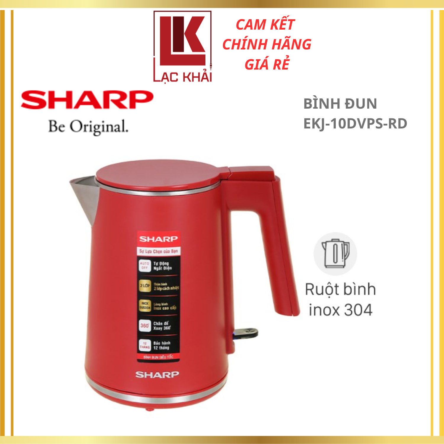 Bình đun siêu tốc Sharp 1 lít EKJ-10DVPS (BK/RD) - Công suất 1500W - Hàng chính hãng