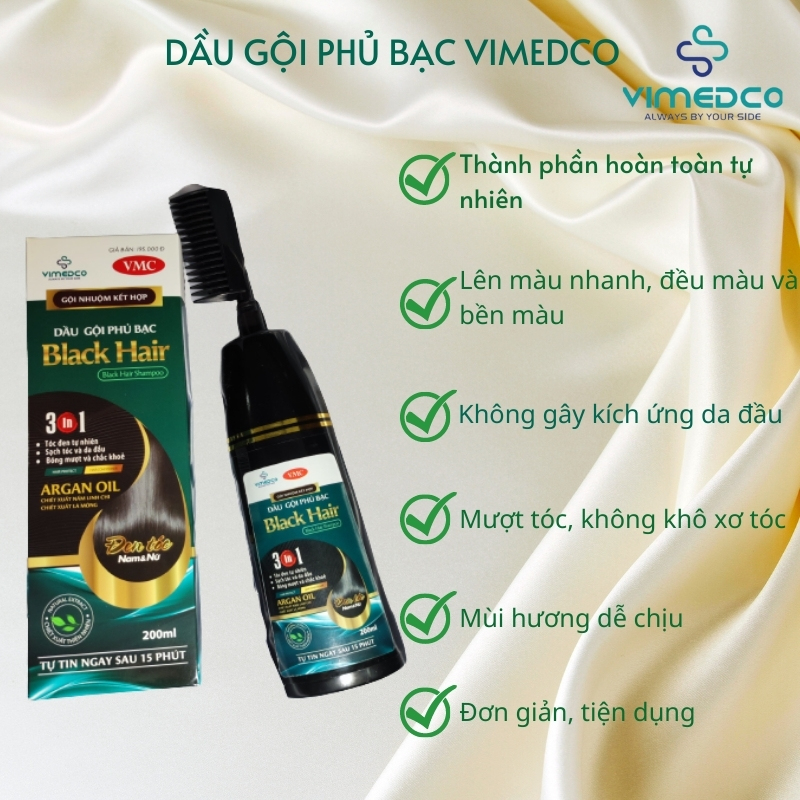 Combo 2 chai dầu gội phủ bạc, gội đen tóc thảo dược VIMEDCO