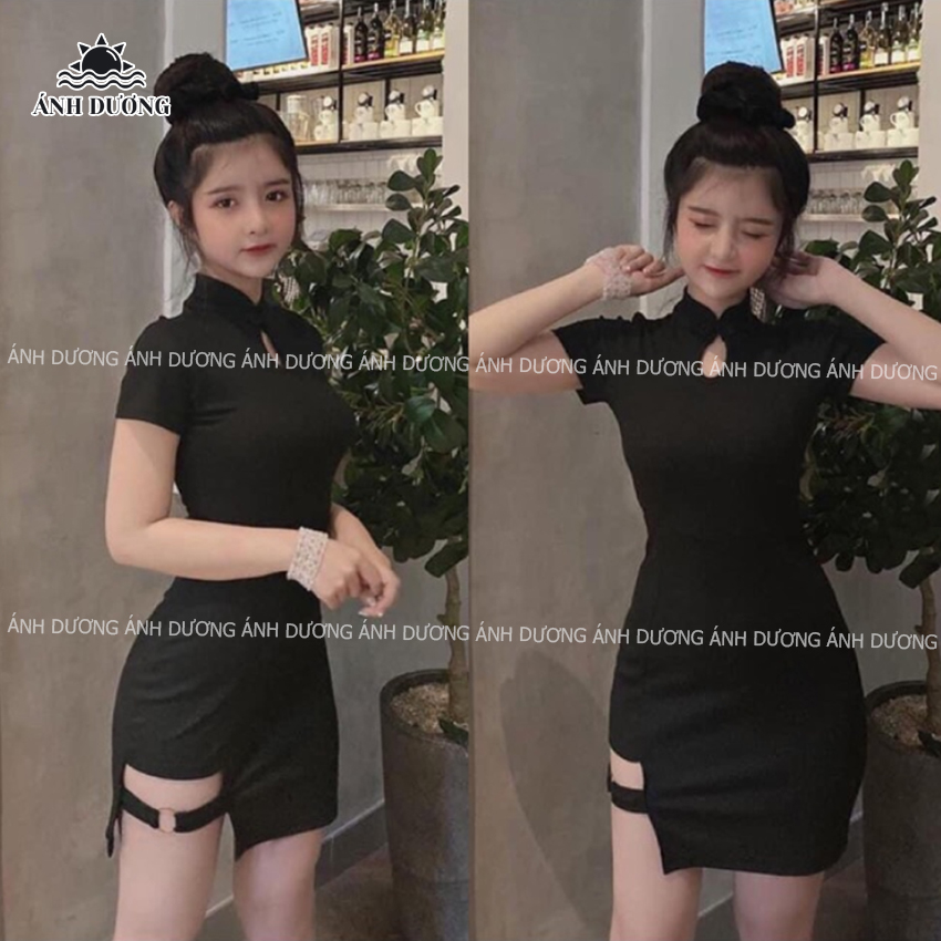 Đầm ôm body cổ tàu khoét giọt nước vải thun dẻo thích hợp đi chơi dự tiệc