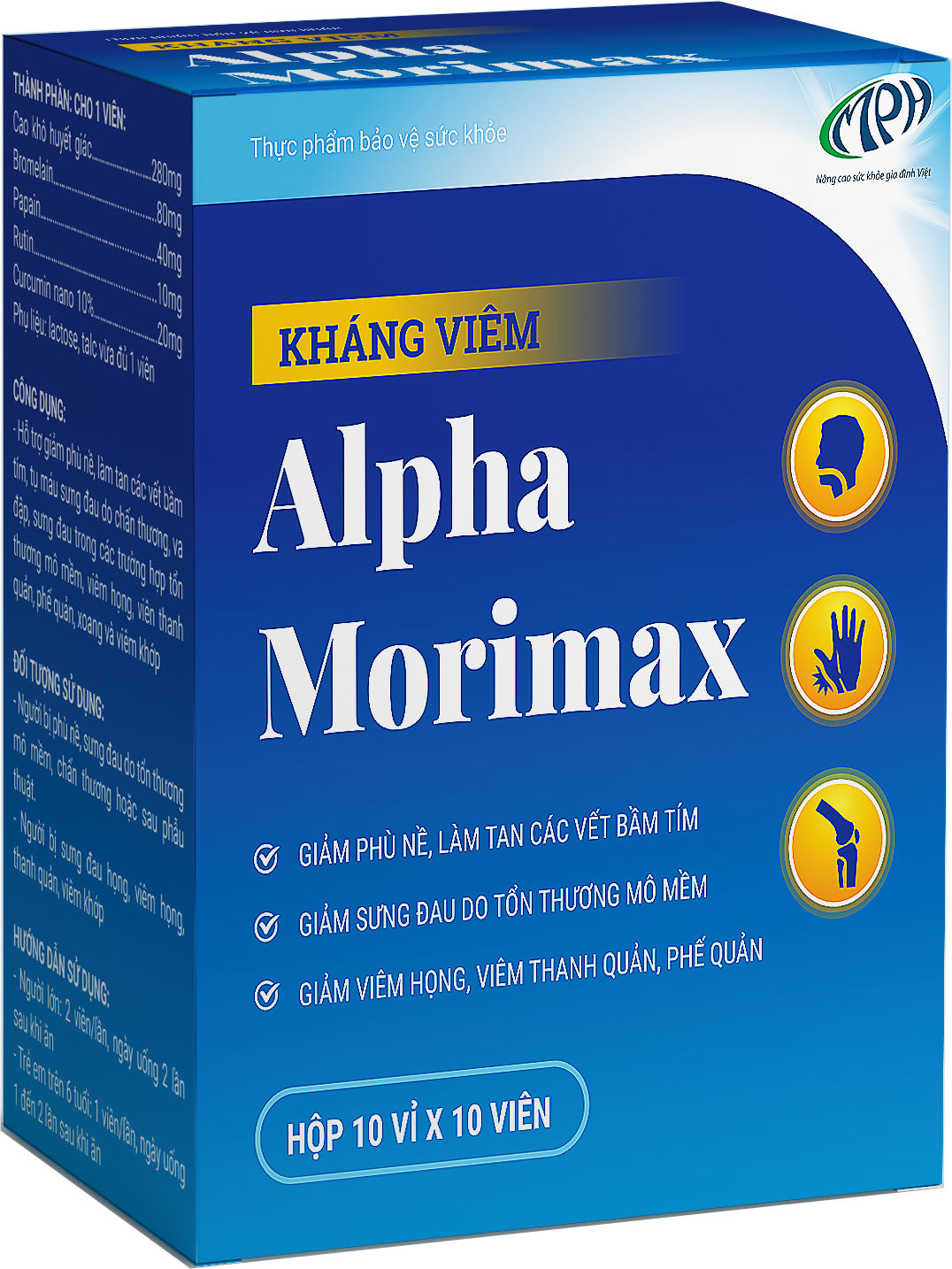 Alpha Moriamax hỗ trợ giảm viêm họng, viêm cơ mềm, viêm khớp