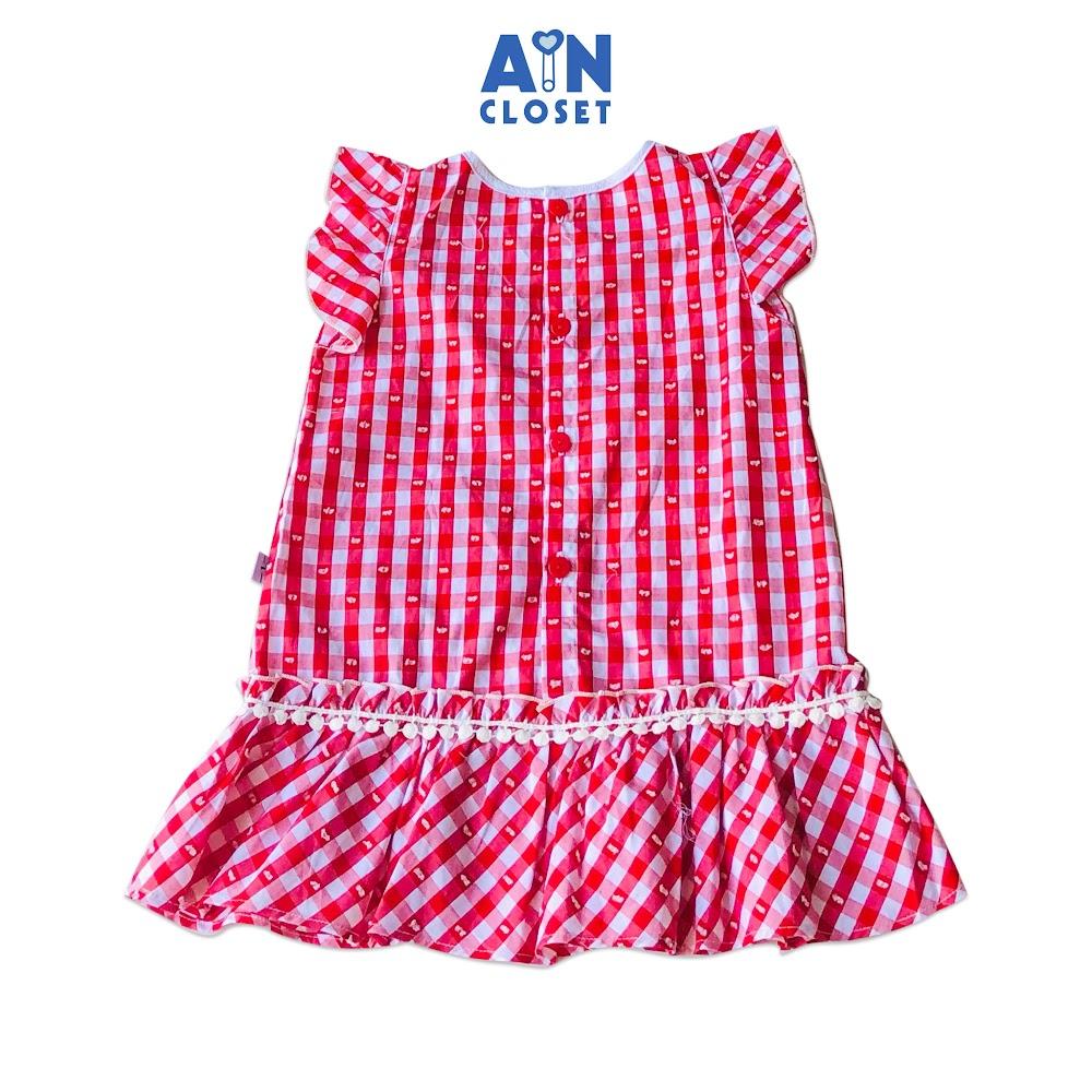 Đầm bé gái họa tiết Caro đỏ cotton form suông - AICDBGPJBLT9 - AIN Closet