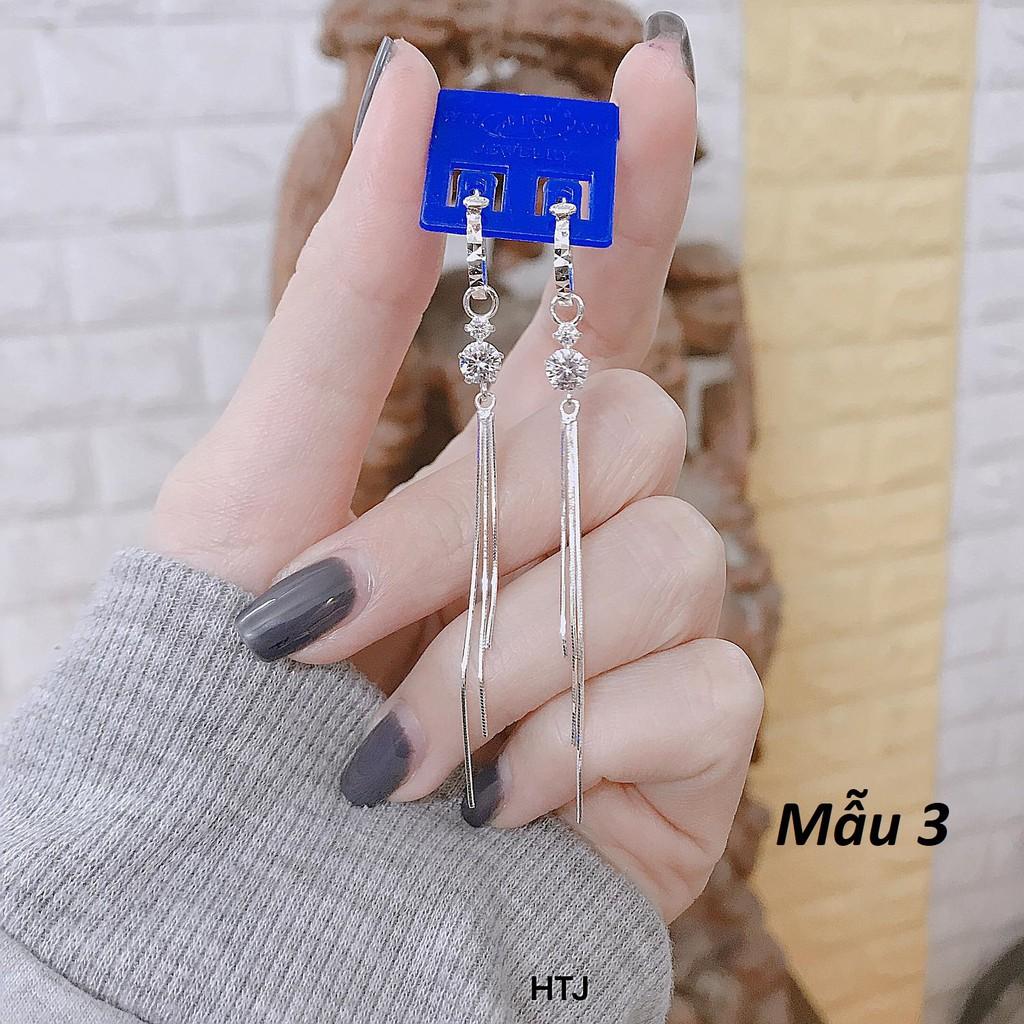 Bông tai nữ thời trang chất liệu bằng bạc Ý tua dài MS135