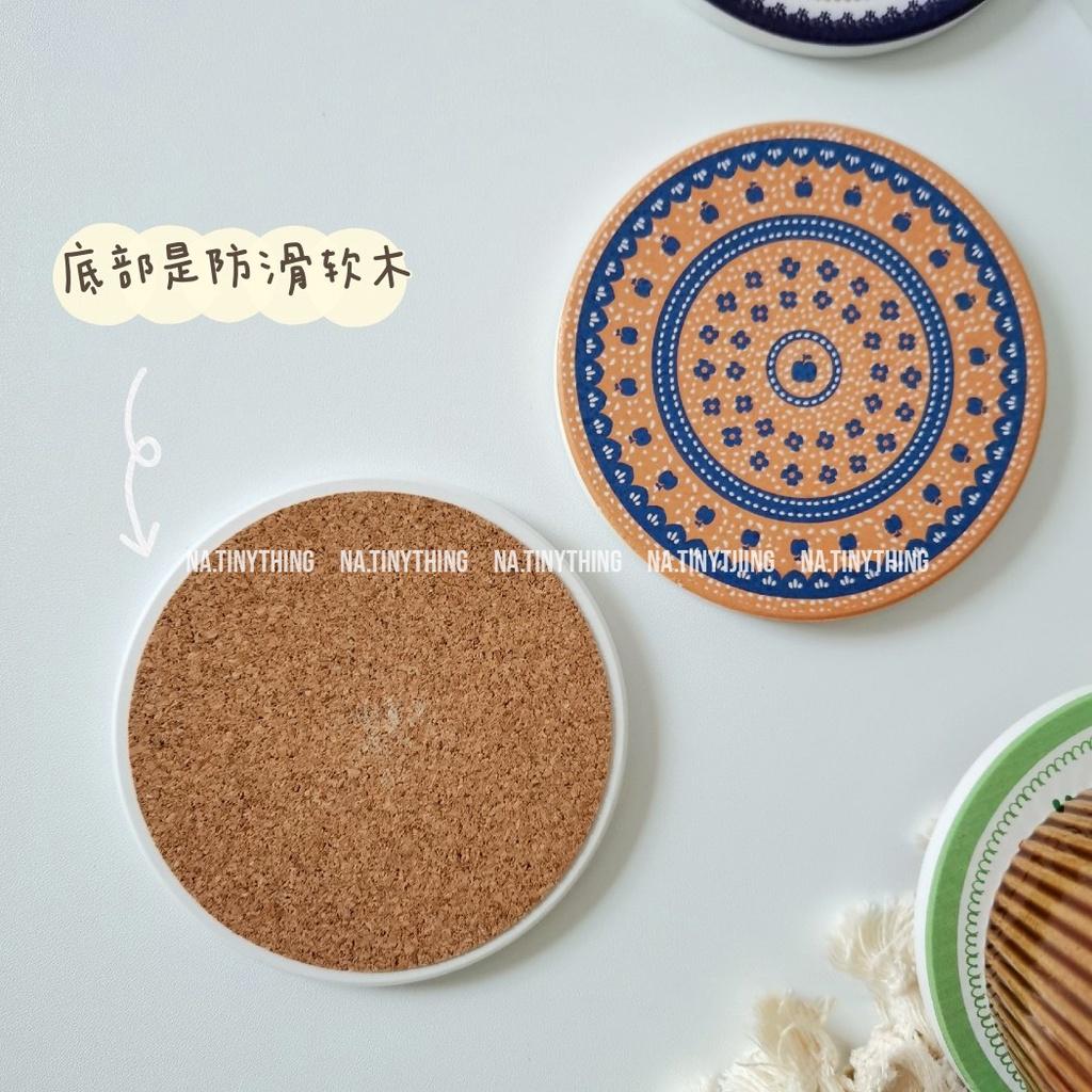 Miếng lót ly, đế lót cốc làm bằng đá thấm hút nước hoạ tiết Boho Vintage phong cách Hàn Quốc NA0061