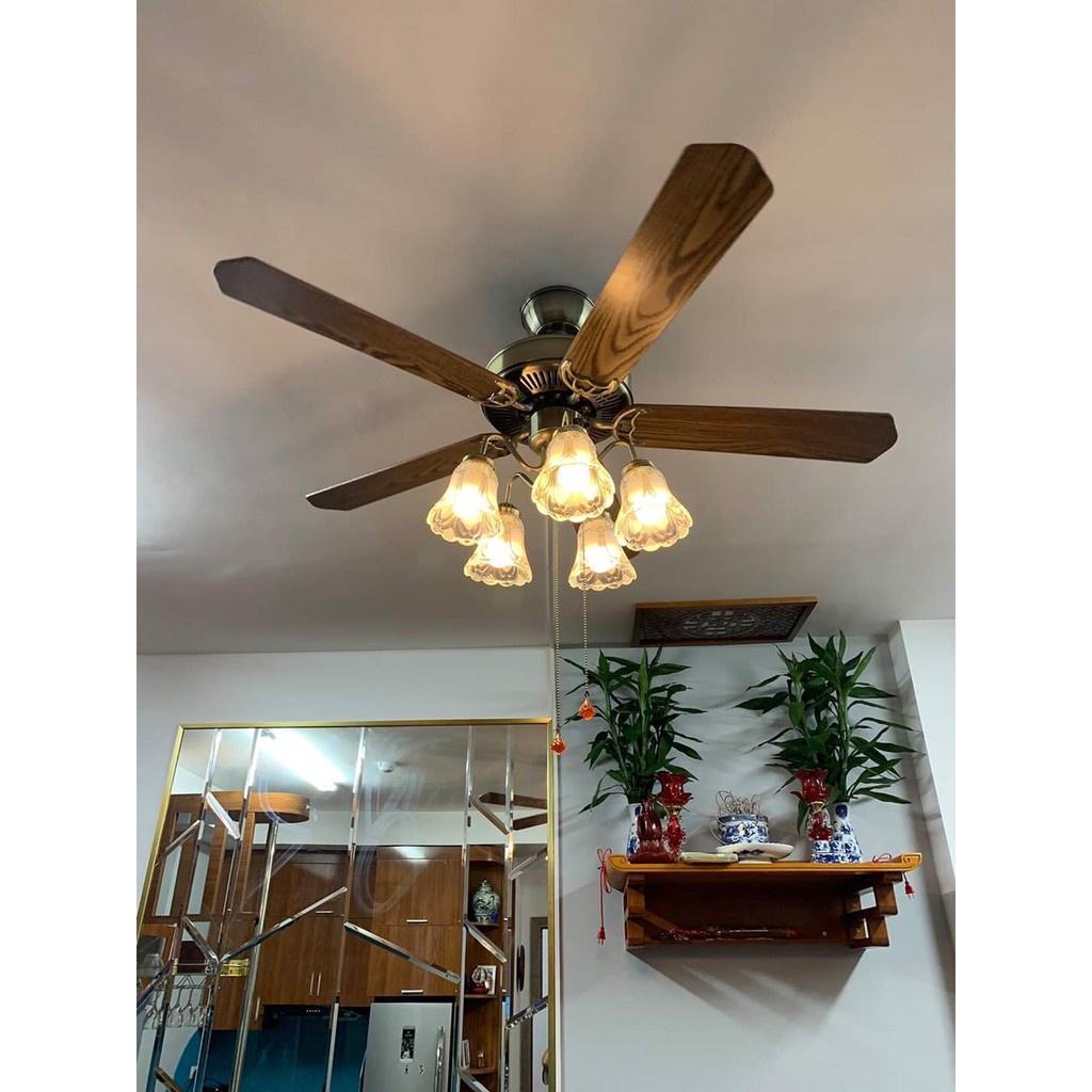 Quạt Trần Đèn Chùm 5 Cánh Tân Cổ Điển,Điều Khiển Từ Xa,Tặng Kèm Bóng Tiết Kiệm Điện