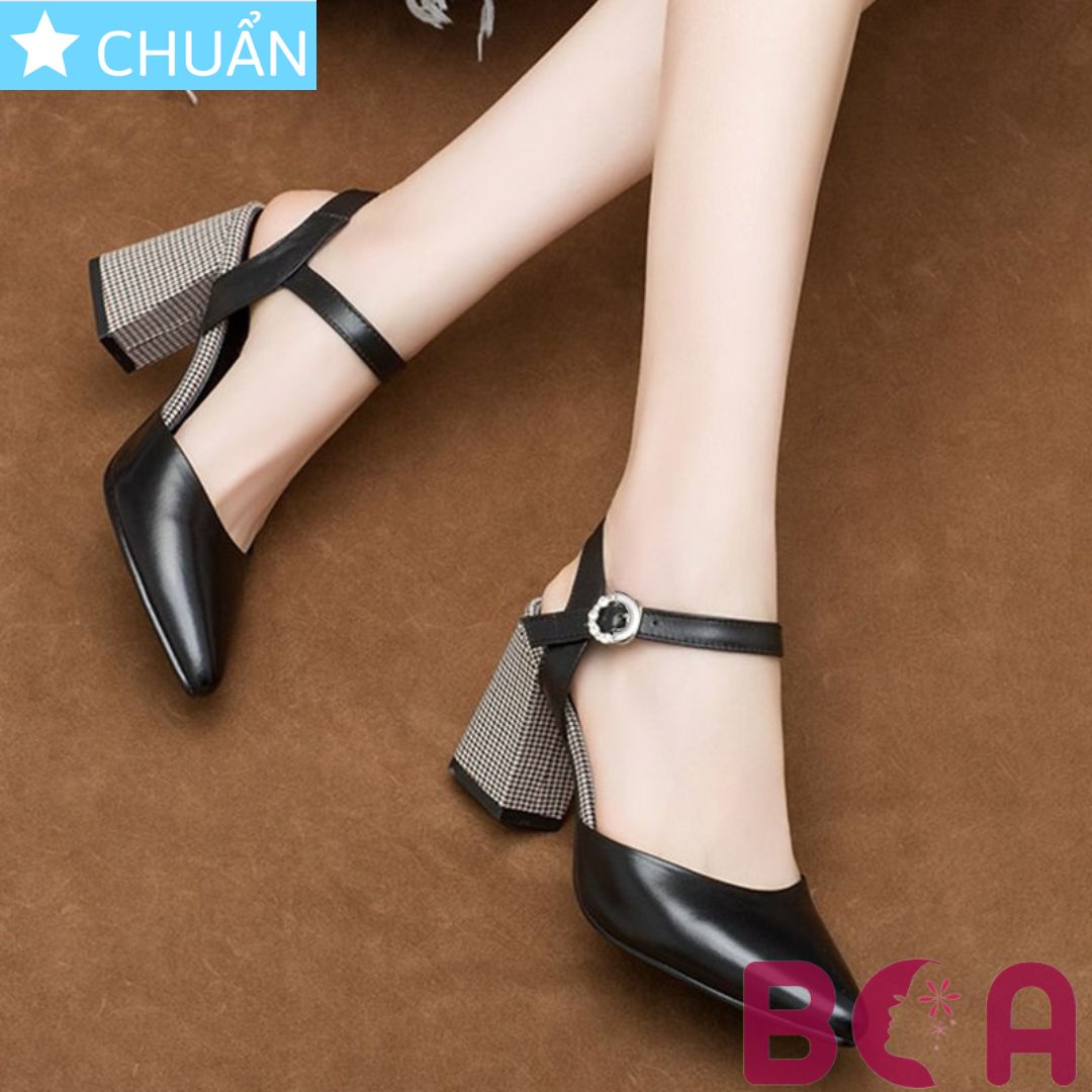 Giày cao gót nữ 7p RO382 ROSATA tại BCASHOP bít mũi, đế vân caro, có quai cài ôm cổ chân - màu đen