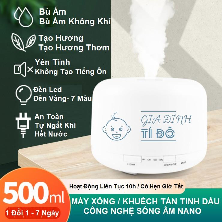 Máy Xông Tinh Dầu Dung Tích Lớn 500ml Tích Hợp Đèn Led 7 Màu Trang Trí Và Đèn Ngủ Phòng Cực Đẹp