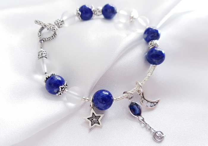 Vòng Tay Laliz Mệnh Thủy Đá Lapis Lazuli Mix Thạch Anh Trắng Charm Đá Saphire - TAR.05