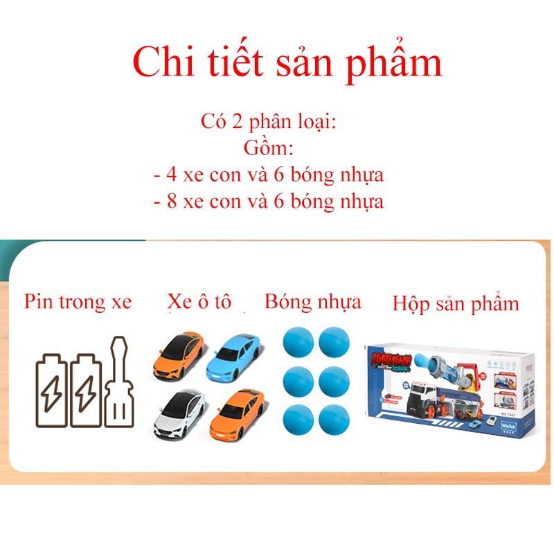 Đồ chơi mô hình xe ô tô vận chuyển kèm ống phóng xe ô tô con và bóng kèm 4-6 xe ô tô hợp kim, có nhạc và đèn