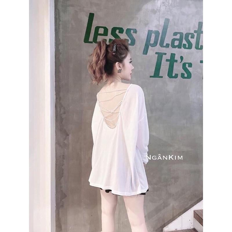 Áo Nữ Dài Tay Đan Lưng Chuỗi hạt