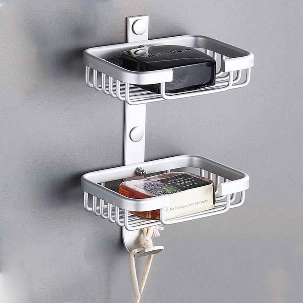 Giá đỡ đĩa xà phòng 2 tầng treo tường bằng kim loại chống rỉ cao cấp