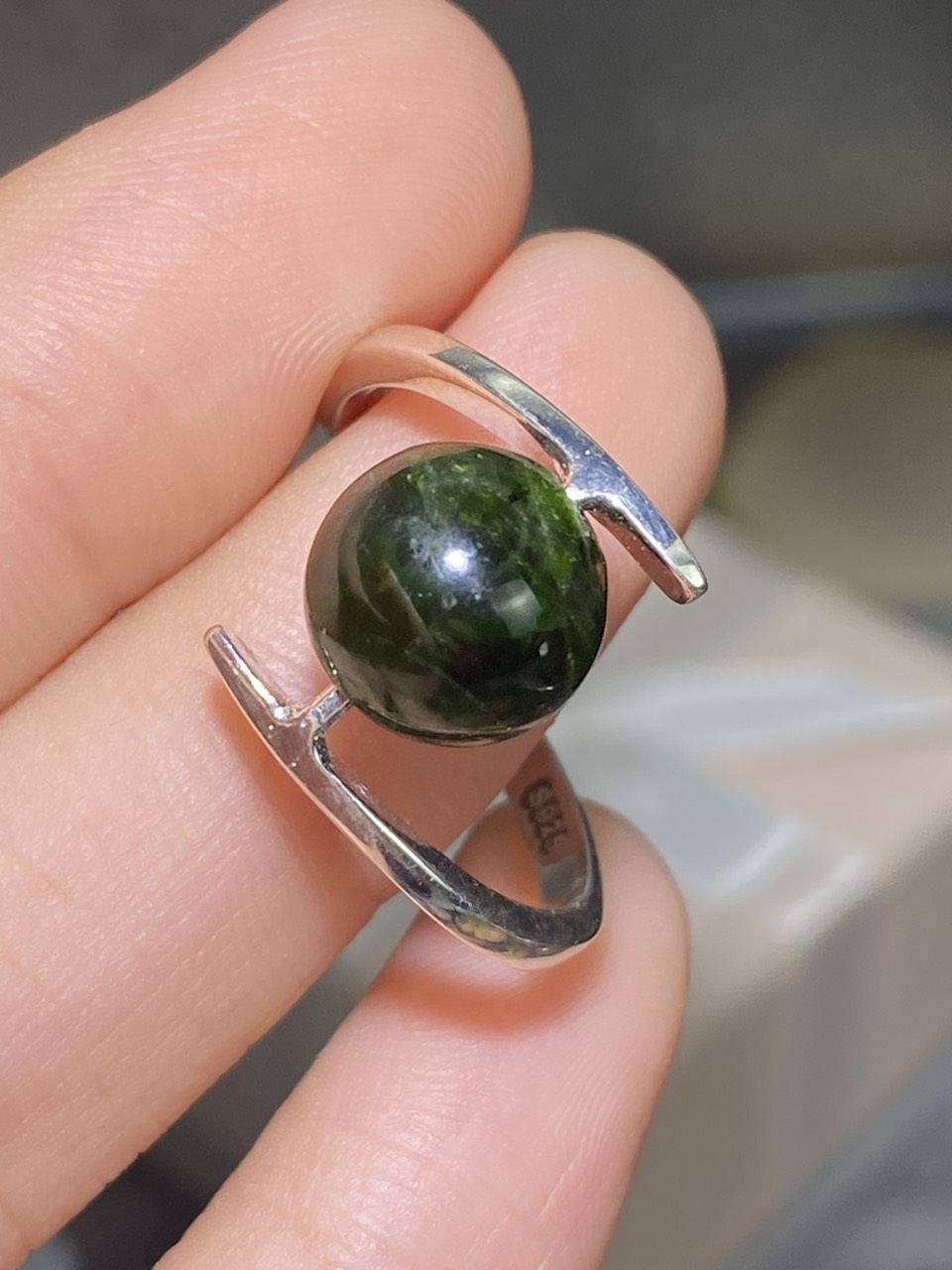 Nhẫn Bạc 925 Đá Diopsite Hạt 10ly