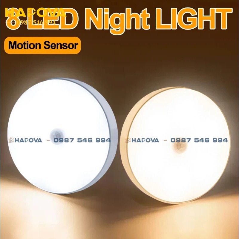 Đèn ngủ Cảm Ứng HAPOVA 6514 Chuyển Động, Đèn Led Thông Minh Dán Tường Không Dây, Góc Cảm Ứng Rộng, Gắn Tường Nhà Bếp