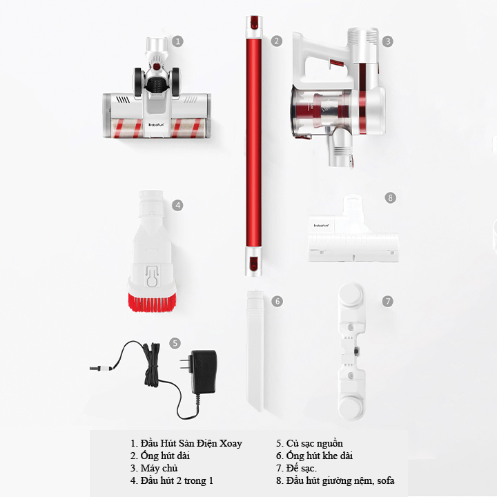 Máy Hút Bụi Không Dây Cầm Tay 4 in 1 K20 MAX Lực Hút Siêu Mạnh, 3 chế độ hút tùy ý, đầy đủ các đầu hút chuyên dụng - Hàng Chính Hãng