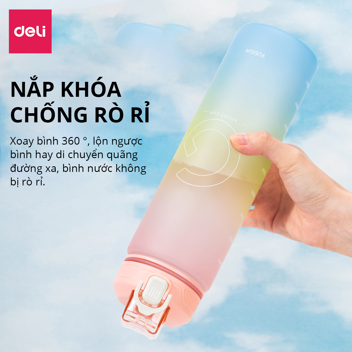 Bình Đựng Nước 1L Bao Bì Dễ Thương Có Vạch Báo Giờ Uống Nước Chia Lượng Nước Deli - Nhựa Cao Cấp An Toàn Đầy Đủ Kiểm Định Chất Lượng Phủ Hợp Bình Nước Thể Thao Cho Bé Tới Trường - VS822 VS823