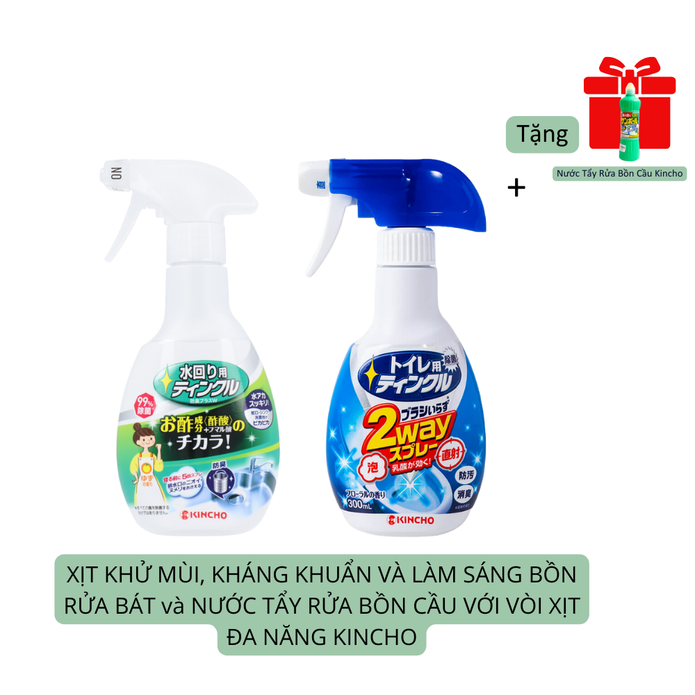 Combo Xịt Khử Mùi Kháng Khuẩn Bồn Rửa Bát Và Nước Tẩy Rửa Bồn Cầu Với Vòi Xịt Đa Năng Kincho Nhật Bản
