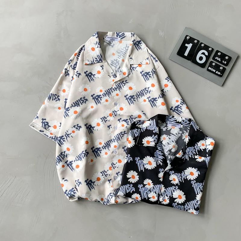 Áo Sơ Mi Nam Tay Ngắn Dáng Rộng In Hình Hoa Cúc Thời Trang