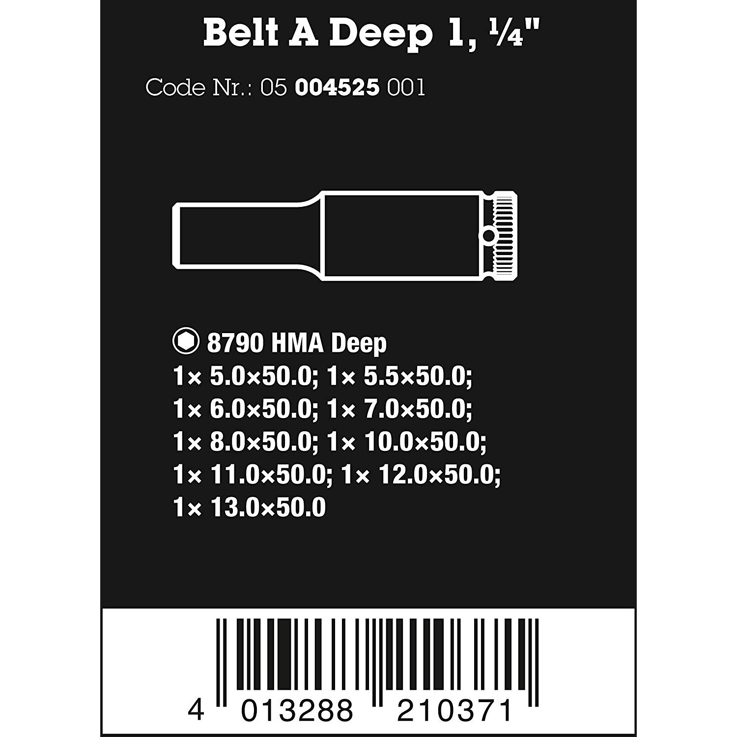 Bộ đầu tuýp dài 1/4&quot; gồm 9 cái Belt A Deep 1 socket set Wera 05004525001