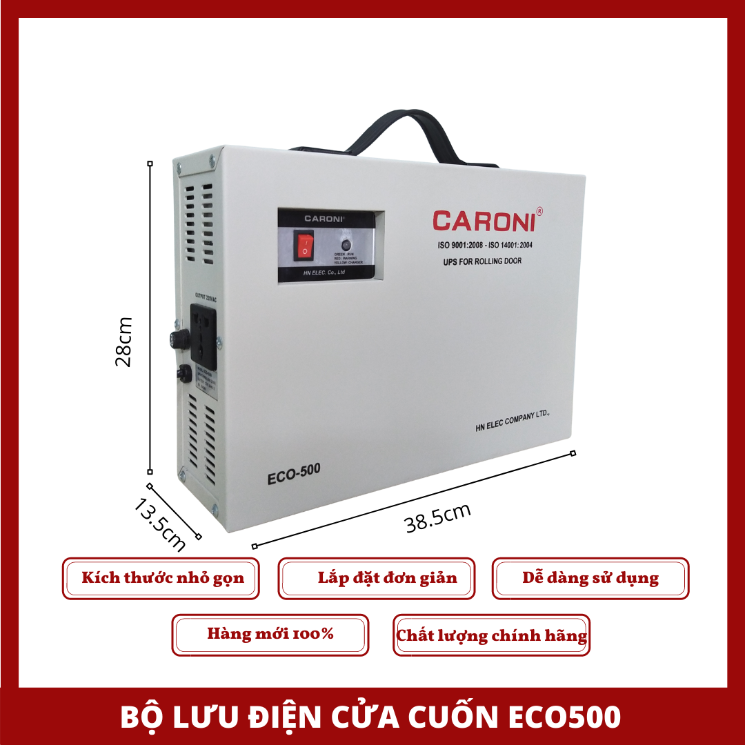 Bộ lưu điện cửa cuốn Caroni ECO500, Dùng cho motor 300kg-500kg, mới 100%, Bảo hành 12 tháng