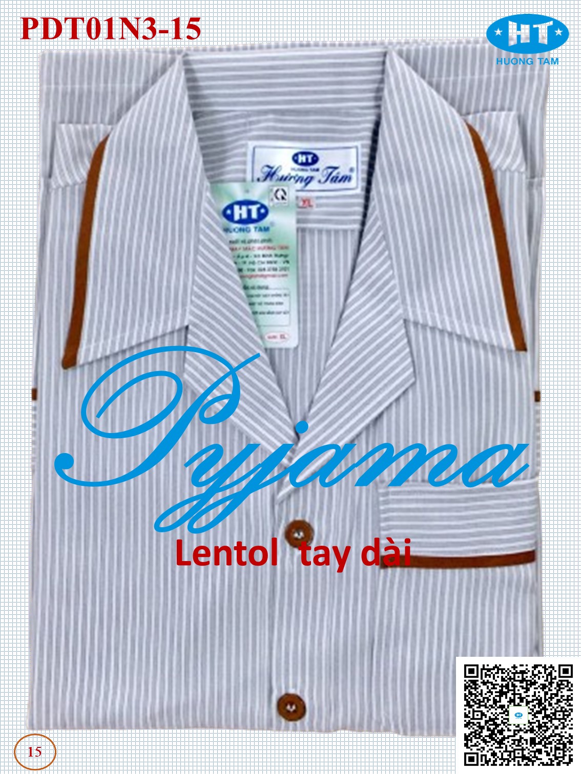 Bộ Pyjama HUONGTAM Lentol tay dài  nam cao cấp(PDT01N3). Chất liệu vải Lentol loại tốt:  mềm mại, thoáng mát, không phai màu