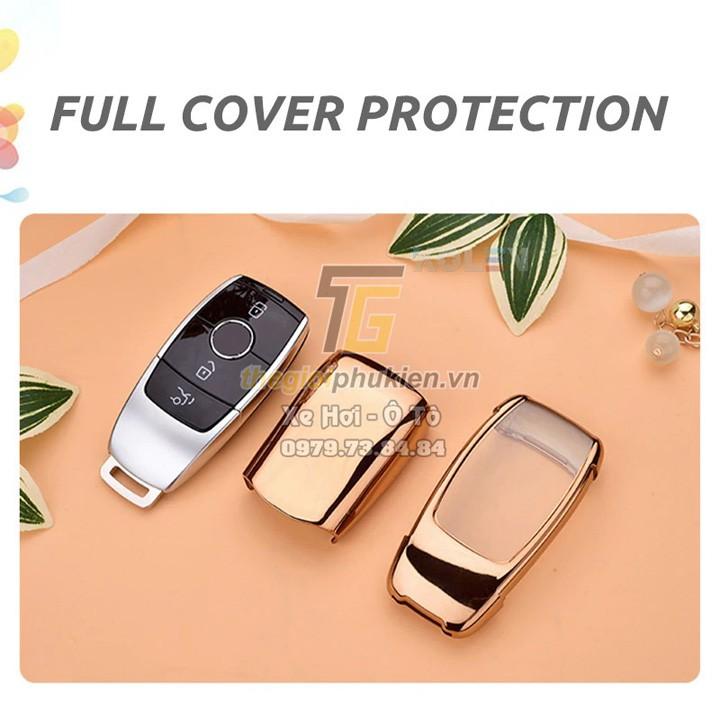 Ốp, bọc chìa khóa silicon tráng gương bảo vệ chìa khóa cho xe Mercedes E-Class, GLC-Class, C-Class 2020 kèm móc đeo INOX
