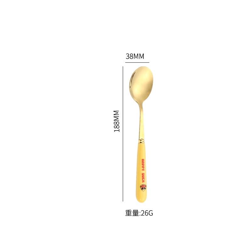 Set 6 thìa vịt vàng DUCK dễ thương kèm vỏ hộp xinh xắn - Bộ 6 muỗng hình vịt mạ vàng đáng yêu cán dài cho bé ăn dặm