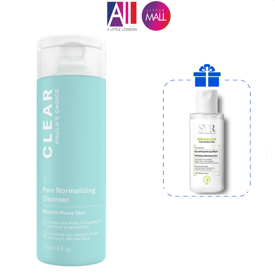 Sữa rửa mặt giảm mụn Paula's Choice Clear Pore Normalizing Cleanser TẶNG mặt nạ Sexylook và tẩy trang SVR (Nhập khẩu)