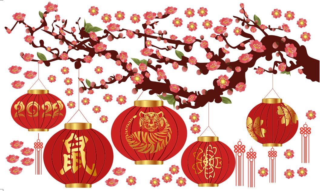 Decal lồng đèn trang trí tết PK598