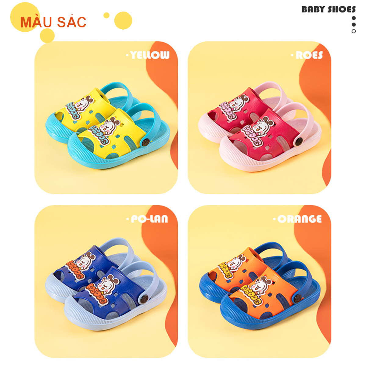 Dép Sục BobDog BD - 93A Siêu Mềm Siêu Nhẹ Chống Trơn Trượt Cho Bé Trai Bé Gái - 4 Màu Đính Sticker Ngộ Nghĩnh