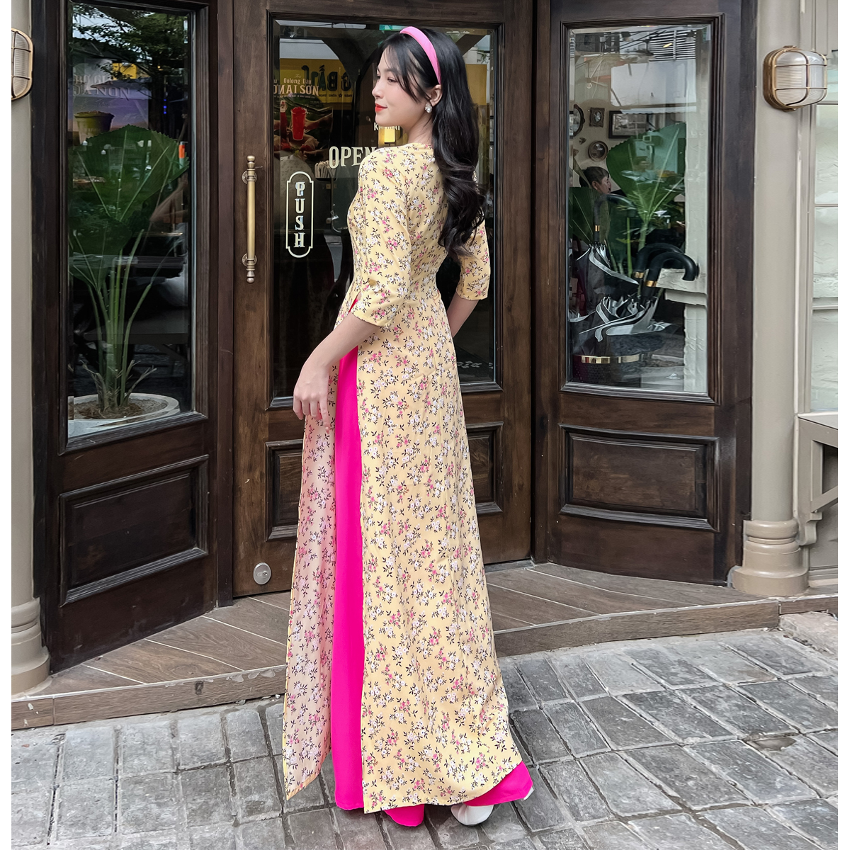 [HCM] Áo dài hoa nhí tay lỡ AD032- Khánh Linh Style - Lady Fashion