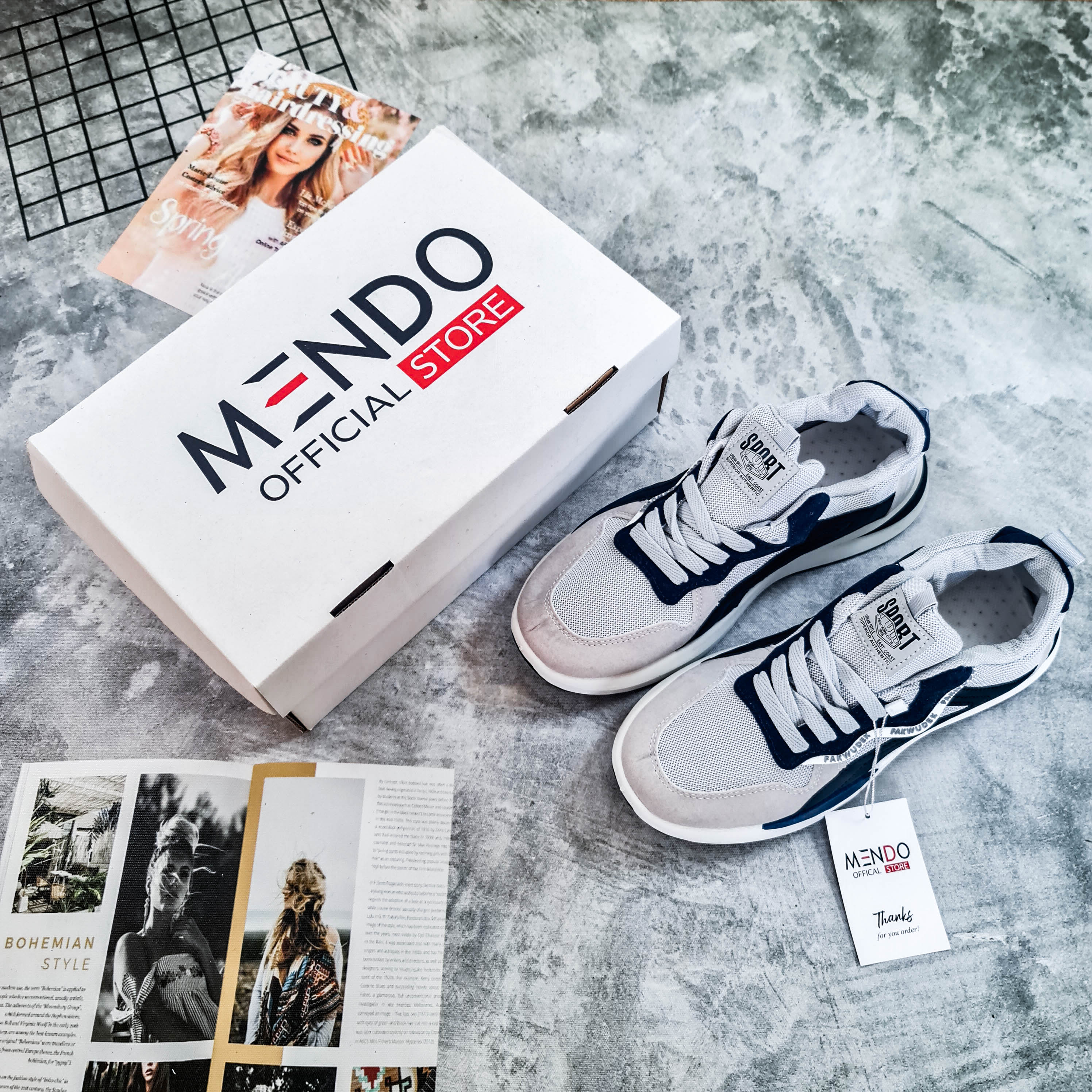 Giày Thể Thao Nam MENDO - Giày Sneaker Màu Kaki - Xám - Đế Êm , Vải Thoáng, Khử Mùi Hôi Chân - G5476